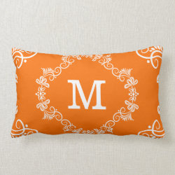 Orange White Custom Monogram Decorative Throw Pillow