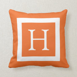 Orange White Custom Monogram Throw Pillow
