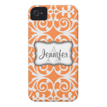 Orange & White Damask Monogram iPhone 4/4s iPhone 4 Case-Mate Cases