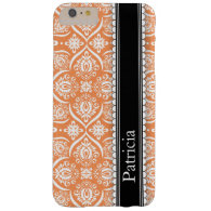 Orange White Damask Pattern Personalized Name Barely There iPhone 6 Plus Case