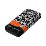 Orange &  White Damask Printed Faux Rhinestone Tough Iphone 4 Cover