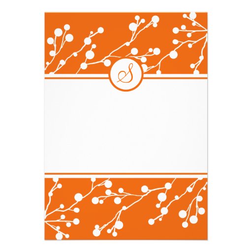 Orange, White Floral Monogram Wedding Invitation