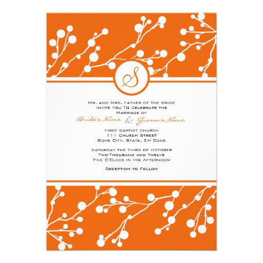Orange, White Floral Monogram Wedding Invitation