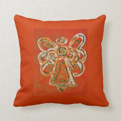 Orange, White, Gold Angel Decorative Throw Pillow