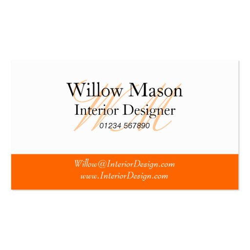 Orange & White Monogram Business Card