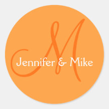 Orange White Names Monogram Wedding Favor Stickers