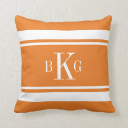 Orange White Nautical Stripes Custom Monogram Pillow