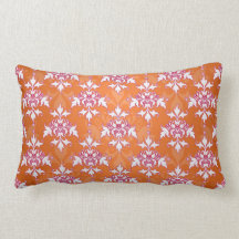 Orange White Pink Damask Pattern Throw Pillow