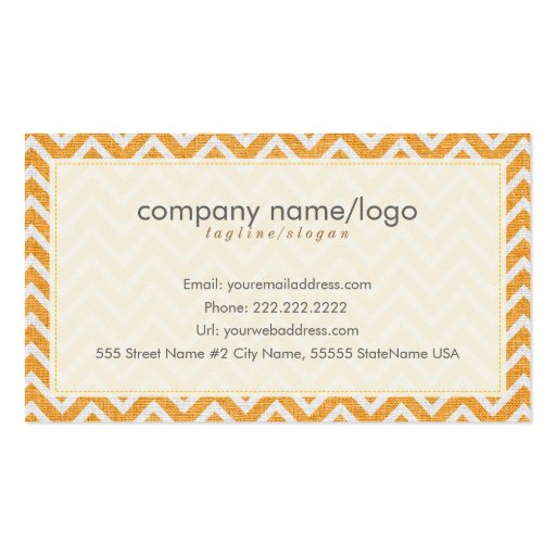 Orange & White Retro Chevron Pattern Linen Texture Business Card Template (back side)