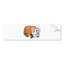 Orange White Smiling Garbage Truck Cartoon Bumper Stickers
