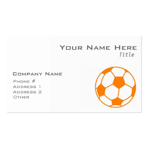 Orange & White Soccer Business Cards (front side)