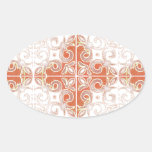 Orange White Swirl Inspired by Portuguese Azulejos Oval Stickers