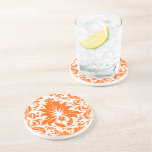 Orange & White Vintage Floral Damasks Beverage Coaster