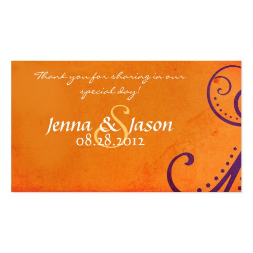 Orange with Plum Swirls Placecard / Favor Tag v2 Business Card Template (back side)