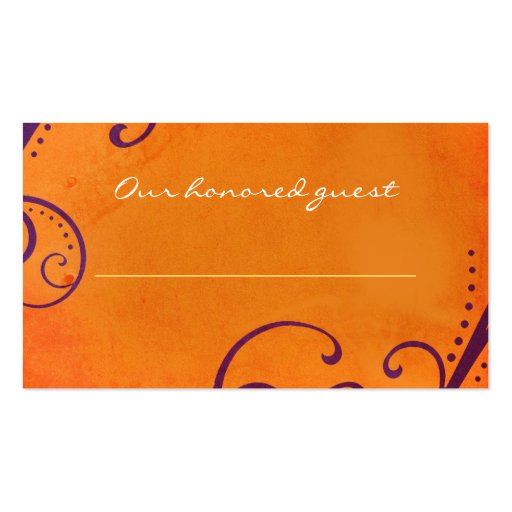 Orange with Plum Swirls Placecard / Favor Tag v2 Business Card Template