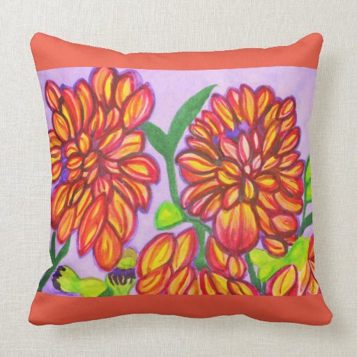 Orange, Yellow and Purple Dahlias Watercolor Throw Pillow Zazzle