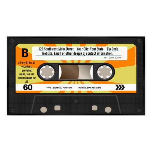 Orange/Yellow Cassette Tape Business Card Templates (back side)