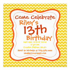 Orange Yellow Chevron Birthday Party Invitations