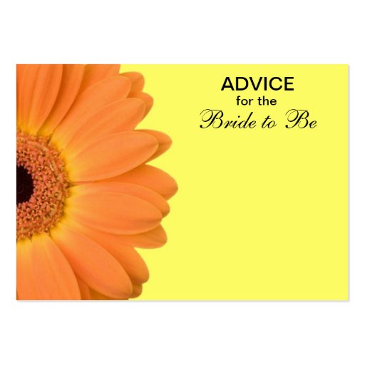 Orange & Yellow Gerber Daisy Advice for the Bride Business Card (front side)