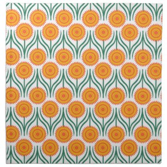Orange Yellow Modern Floral Pattern-White Napkin