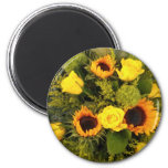 Orange Yellow Sunflower Roses Floral Bouquet 2 Inch Round Magnet
