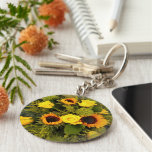 Orange Yellow Sunflower Roses Floral Bouquet Basic Round Button Keychain