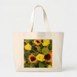 Orange Yellow Sunflower Roses Floral Bouquet Large Tote Bag