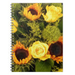 Orange Yellow Sunflower Roses Floral Bouquet Notebook