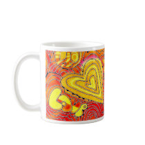 orange yellwo love grafitti mugs