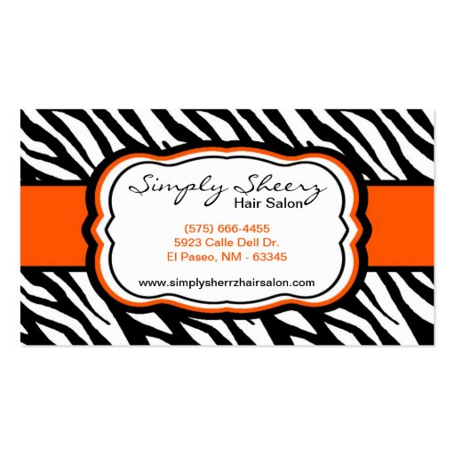 Orange Zebra Print Hair Salon Business Card (front side)