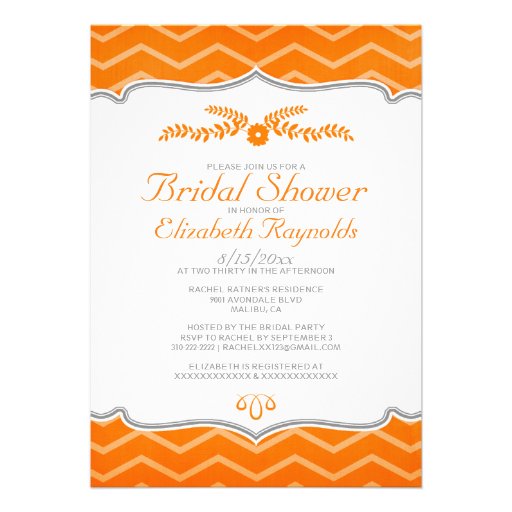 Orange Zigzag Bridal Shower Invitations