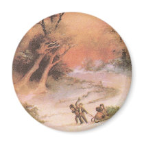 Orangey Sunset Over Snowy Countryside Christmas magnets by pinkalmond Orangey Sunset Over Snowy Countryside Christmas magnets