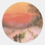Orangey Sunset Over Snowy Lane Vintage Xmas Stickers