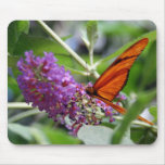 Orangre Butterfly and Purple Flower Mouse Pads
