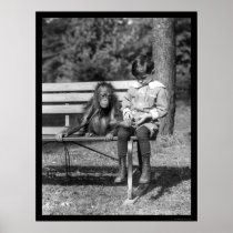 Orangutan and Boy in Park 1920 Posters