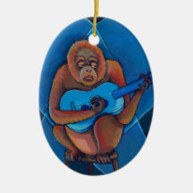 Orangutan musician art fun blues guitarist monkey ornament