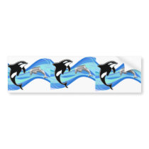 Orca and Dolphin in the Waves Bumper Stickers