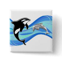 Orca and Dolphin in the Waves Pin