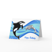 Orca and Dolphin in the Waves Card