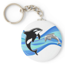 Orca and Dolphin in the Waves Key Chains