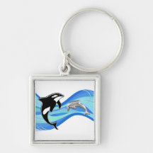 Orca and Dolphin in the Waves Keychain