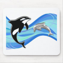 Orca and Dolphin in the Waves Mousepad