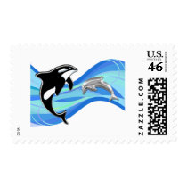 Orca and Dolphin in the Waves Stamps