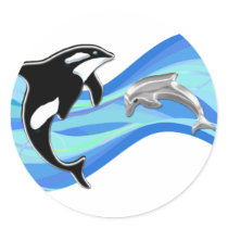 Orca and Dolphin in the Waves Sticker