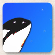 Orca Killer Whale Spy Hops on a Blue Starry Sky Beverage Coaster