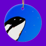 Orca Killer Whale Spy Hops on a Blue Starry Sky ornaments