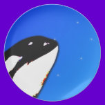 Orca Killer Whale Spy Hops on a Blue Starry Sky plates