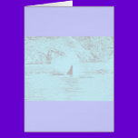 Orca Whale Swimming Drawing Turquoise Lavender cards