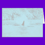 Orca Whale Swimming Drawing Turquoise Lavender cards