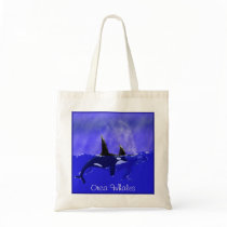Orca Whales in Ocean Scene Tote bags